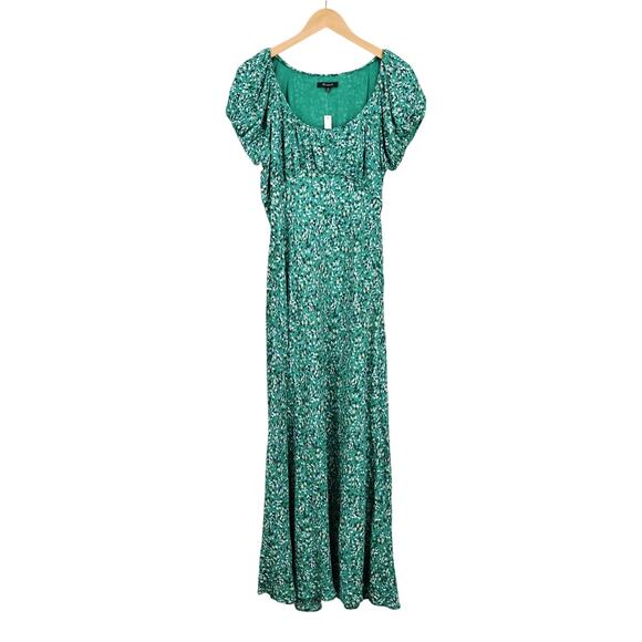 NWT Madewell Ruched Scoopneck Crepe Midi Dress In Floral Kelly Green Size 10 - Picture 4 of 11